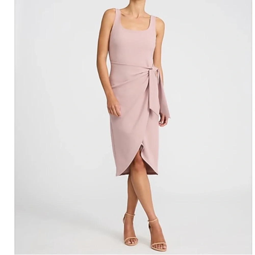 Express Scoop Neck Tie Faux Wrap Midi Sheath Dress XL Dusty Rose Pink Sleeveless